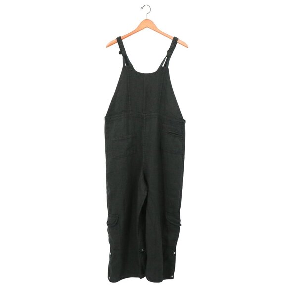 New Cynthia Ashby Linen Black Wide Leg Overalls Small